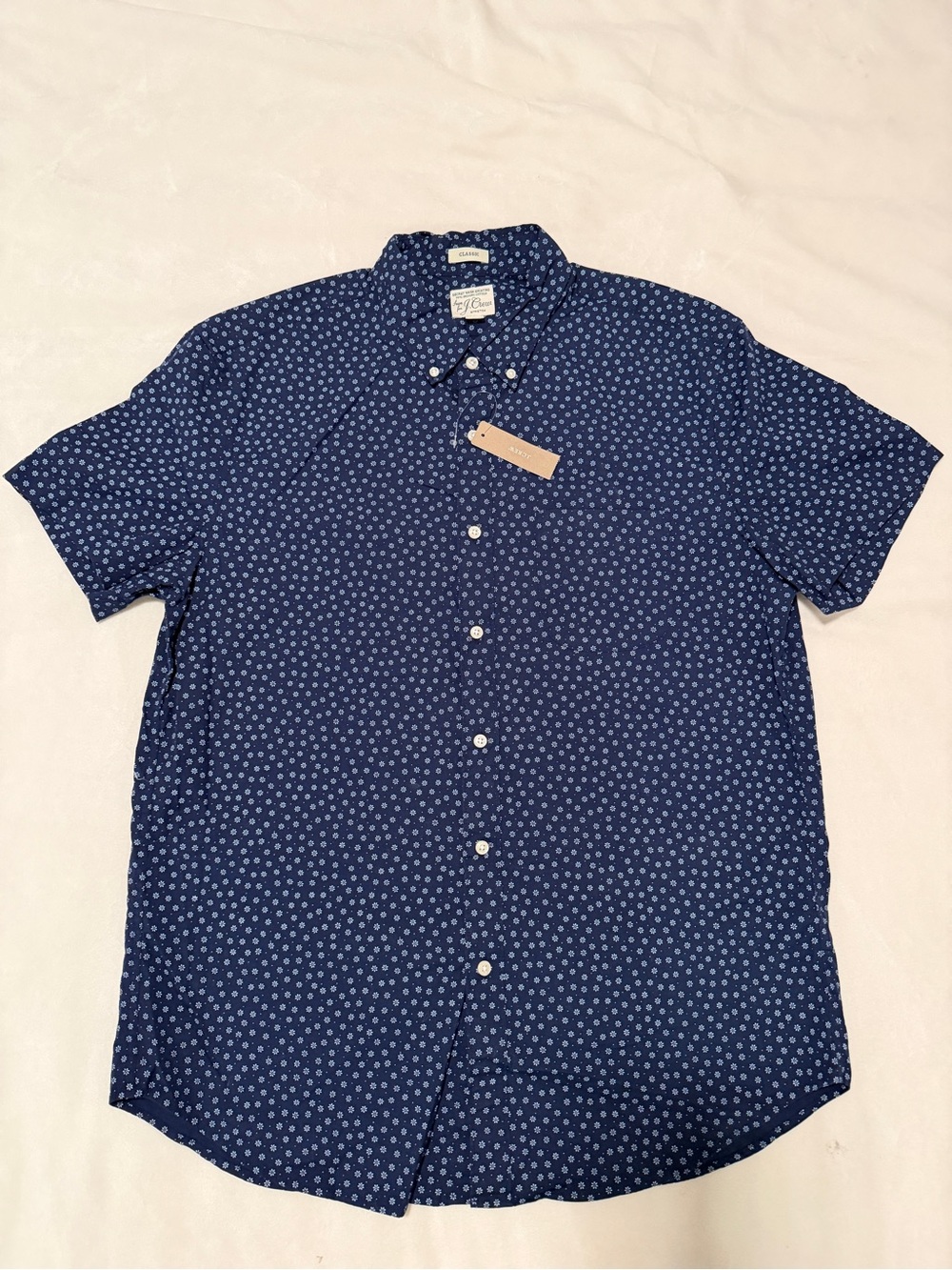 Mens Large NWT Secret Wash Organic Cotton Stretch Short Sleeve Blue Floral Shirt